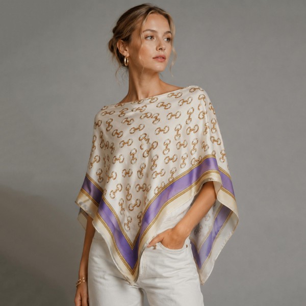 Do Everything In Love Silky Horsebit Print Scarf Poncho 

- 100% Polyester 
- Approximately 17.7" L X 50" W