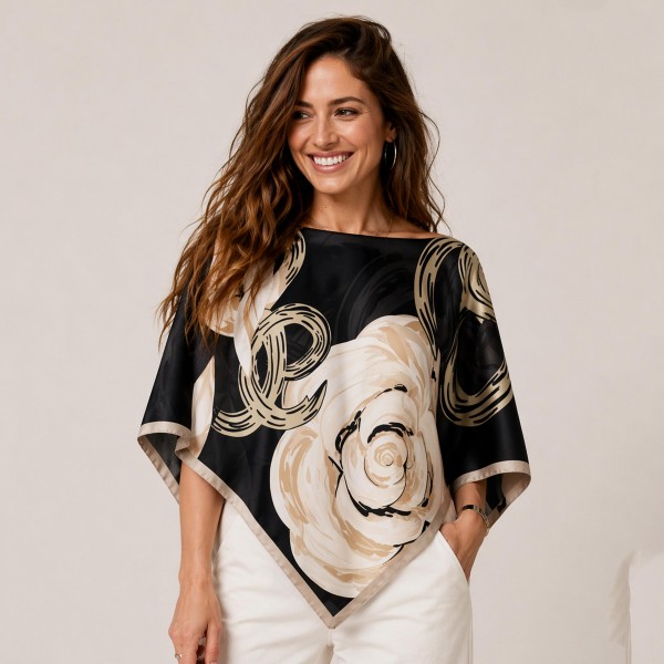 Do Everything In Love Silky Rose Print Scarf Poncho

- 100% Polyester
- Approximately 17.7" L X 50" W
