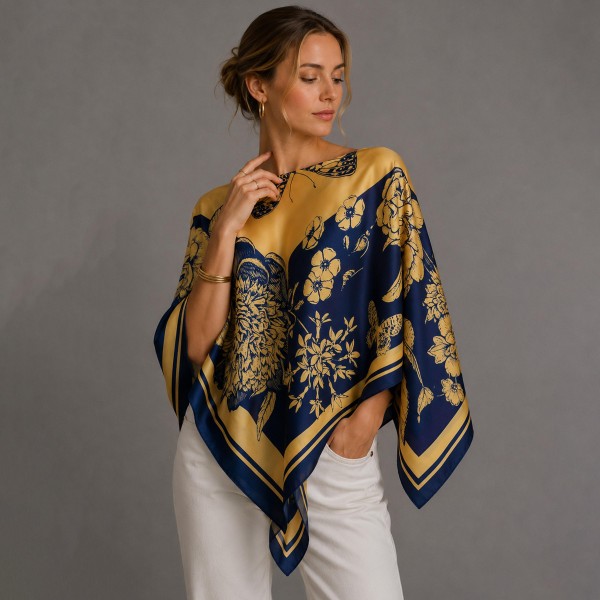 Do Everything In Love Silky Floral Print Scarf Poncho

- 100% Polyester
- Approximately 17.7" L X 50" W