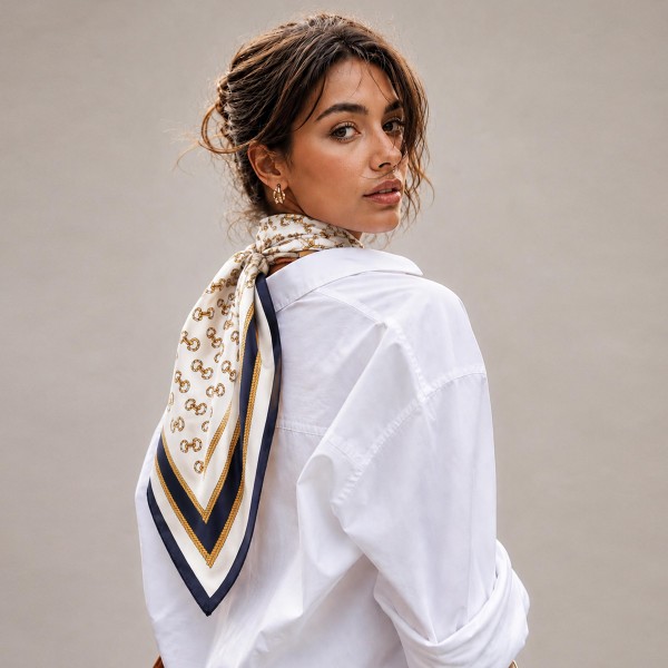 Do Everything In Love Silky Horsebit Print Bandana Scarf

- Multi-Use: Scarf, Bandana, Bag Tie ETC
- Approximately 34"L X 34"W
- 100% Polyester