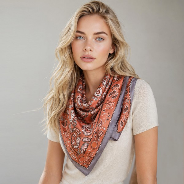 Do Everything In Love Silky Paisley Print Bandana Scarf

- Multi-Use: Scarf, Bandana, Bag Tie ETC
- Approximately 34"L X 34"W
- 100% Polyester