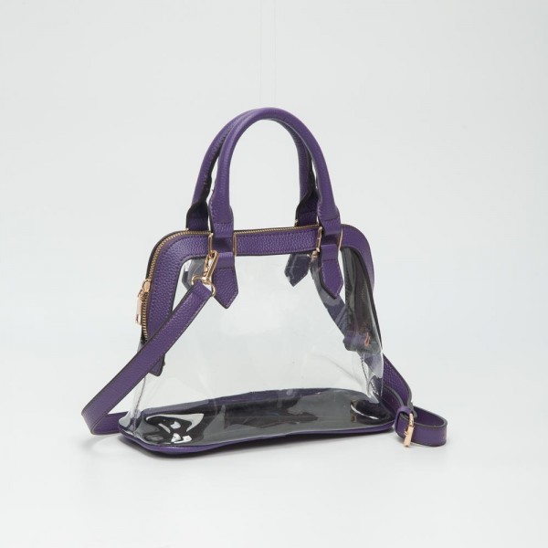 Clear Tote Bag With Vegan Leather Trim

- Full Zip Closure
- Detachable Vegan Leather Cross Body Strap
- Handle Drop 3.5" L
- Approximately 10" L X 7.5" T X 4.5" D