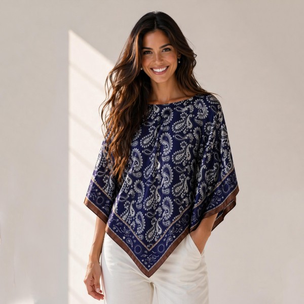 Do Everything In Love Silky Paisley Print Scarf Poncho 

- 100% Polyester 
- Approximately 17.7" L X 20" W
