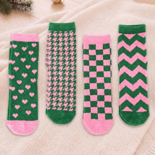 Fuzzy Holiday Crew Sock Set with a plush brushed interior and ribbed cuffs that stay put without digging in. Each set pairs coordinating festive patterns so a buyer can mix them across the season or split them into individual gifts. One size stretches to fit most adult feet. Cozy sock sets are a proven stocking stuffer and gift with purchase, and they move steadily from first frost through December.