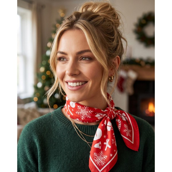 Silky Christmas Print Bandana Scarf

- Multi-Use: Scarf, Bandana, Bag Tie ETC
- Approximately 35 "L X 35 "W
- 100% Polyester