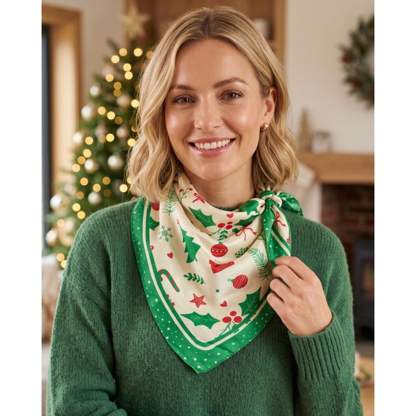 Silky Christmas Print Bandana Scarf

- Multi-Use: Scarf, Bandana, Bag Tie ETC
- Approximately 35 "L X 35 "W
- 100% Polyester