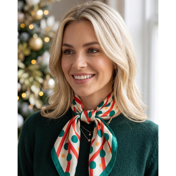 Christmas Polka Dot & Stars Print Bandana Scarf

- Multi-Use: Scarf, Bandana, Bag Tie ETC
- Approximately 35" L X 35 "W
- 100% Polyester