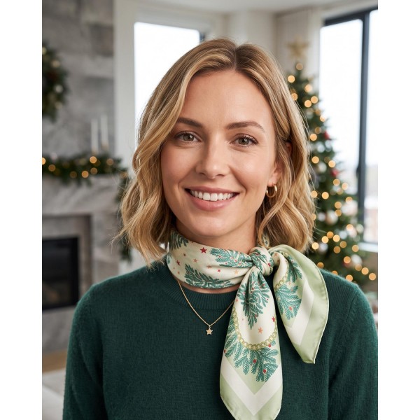 Silky Christmas Tree Print Bandana Scarf

- Multi-Use: Scarf, Bandana, Bag Tie ETC
- Approximately 35 "L X 35 "W
- 100% Polyester