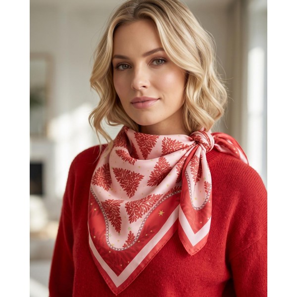 Silky Christmas Tree Print Bandana Scarf

- Multi-Use: Scarf, Bandana, Bag Tie ETC
- Approximately 35 "L X 35 "W
- 100% Polyester