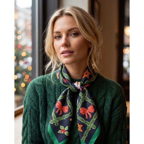 Silky Christmas Print Bandana Scarf

- Multi-Use: Scarf, Bandana, Bag Tie ETC
- Approximately 35 "L X 35 "W
- 100% Polyester