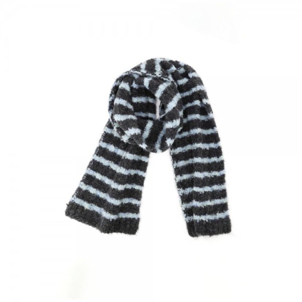 Striped fuzzy scarf in a soft eyelash boucle knit, a heavyweight winter scarf built for cold weather retail. Plush brushed yarn, wide contrast stripes, and a long wrap length that layers easily over coats, sweaters, and flannels. A go-to women's fashion scarf for fall and winter boutique displays, tailgates, farmers markets, and holiday gifting. Priced as an easy impulse add on, striped knit scarves reorder fast once temperatures drop.