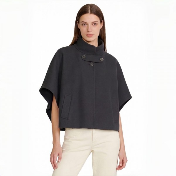 High Collar Structured Poncho Cap With Button Details 

- One Size Fits Most 
- 100% Polyester 
