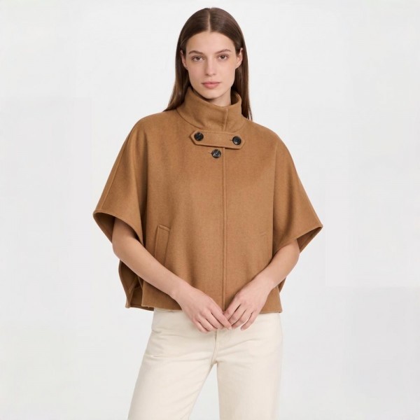 High Collar Structured Poncho Cap With Button Details 

- One Size Fits Most 
- 100% Polyester 
