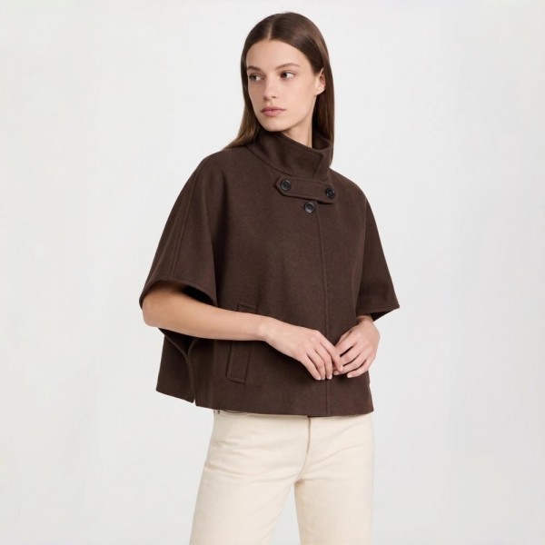 High Collar Structured Poncho Cap With Button Details 

- One Size Fits Most 
- 100% Polyester 