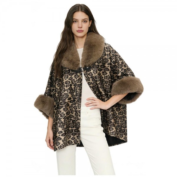Suede Leopard Print Cap With Faux Fur Cuffs & Collar 

- One Size Fits Most 
- 100% Polyester 