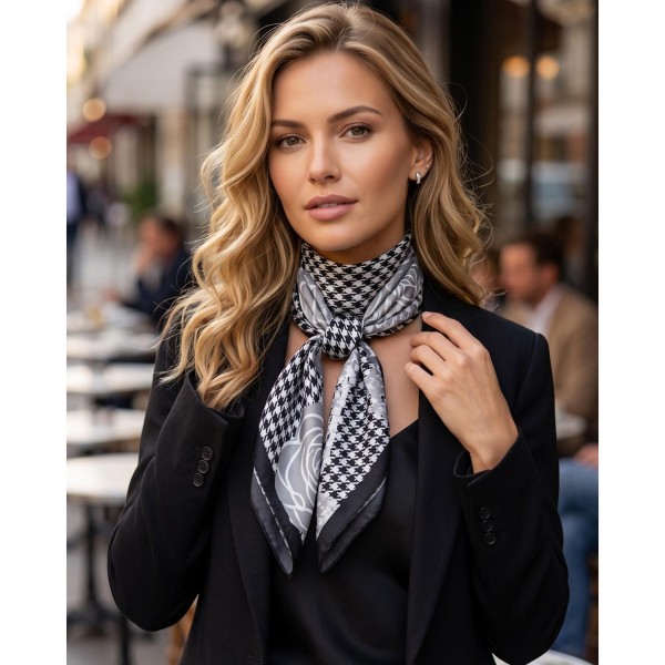 Silky Vintage Rose & Houndstooth Print Bandana Scarf

- Multi-Use: Scarf, Bandana, Bag Tie ETC
- Approximately 35 "L X 35 "W
- 100% Polyester