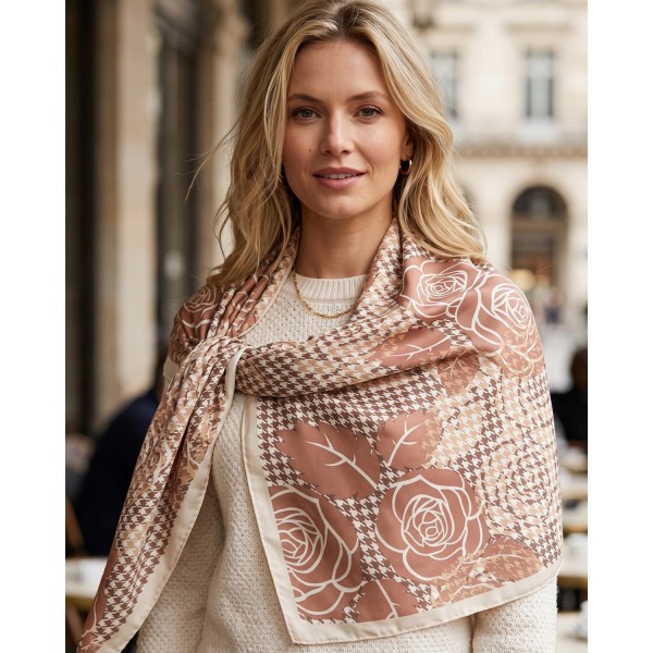 Silky Vintage Rose & Houndstooth Print Bandana Scarf

- Multi-Use: Scarf, Bandana, Bag Tie ETC
- Approximately 35 "L X 35 "W
- 100% Polyester