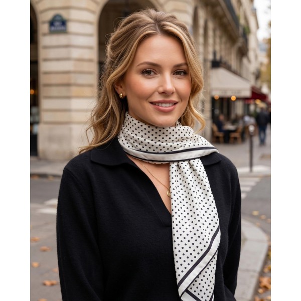 Silky Polka Dot Print Bandana Scarf

- Multi-Use: Scarf, Bandana, Bag Tie ETC
- Approximately 34"L X 34"W
- 100% Polyester