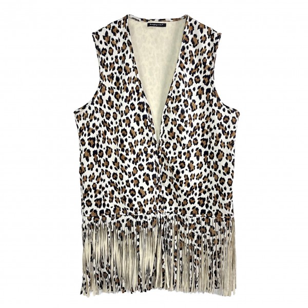 Do Everything In Love Leopard Print Fringe Vest 

- One Size Fits Most 
- 100% Polyester 