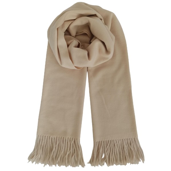 Solid Cashmere Feel Scarf in a soft, brushed blend of 83% polyester and 17% viscose. The oversized 70.9 x 27.6 inch size wraps easily around the neck or drapes over the shoulders like a shawl, finished with 3.9 inch fringe on each end. A warm, cozy layer for chilly days that pairs with coats, sweaters, and everyday outfits. Offered in a wide range of colors, this staple scarf is a must have for fall and winter displays.