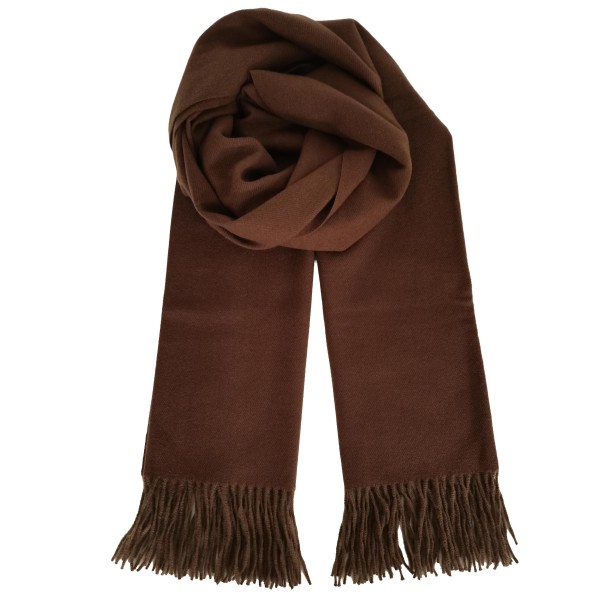Solid Cashmere Feel Scarf in a soft, brushed blend of 83% polyester and 17% viscose. The oversized 70.9 x 27.6 inch size wraps easily around the neck or drapes over the shoulders like a shawl, finished with 3.9 inch fringe on each end. A warm, cozy layer for chilly days that pairs with coats, sweaters, and everyday outfits. Offered in a wide range of colors, this staple scarf is a must have for fall and winter displays.
