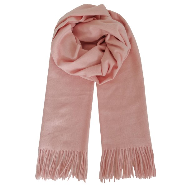 Solid Cashmere Feel Scarf in a soft, brushed blend of 83% polyester and 17% viscose. The oversized 70.9 x 27.6 inch size wraps easily around the neck or drapes over the shoulders like a shawl, finished with 3.9 inch fringe on each end. A warm, cozy layer for chilly days that pairs with coats, sweaters, and everyday outfits. Offered in a wide range of colors, this staple scarf is a must have for fall and winter displays.