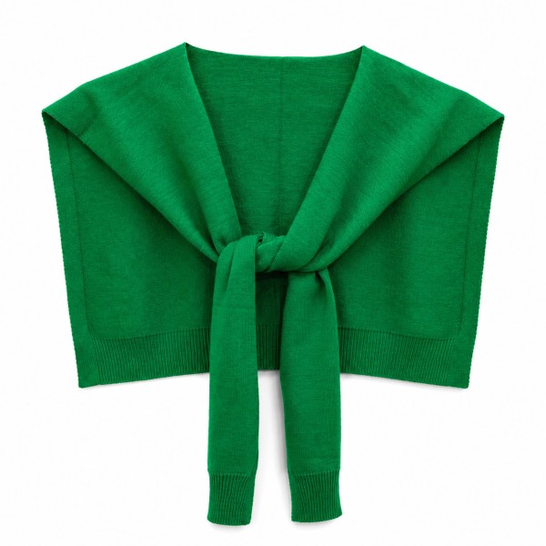 Knitted Shoulder Wrap in a soft blend of 30% cotton and 70% acrylic. Shaped to look like a sweater knotted over the shoulders, it delivers that effortless layered look in seconds. Toss it over a tee, button down, or dress for an instantly polished outfit. One size fits most, and the trend driven style makes it a standout seller for fall and winter.