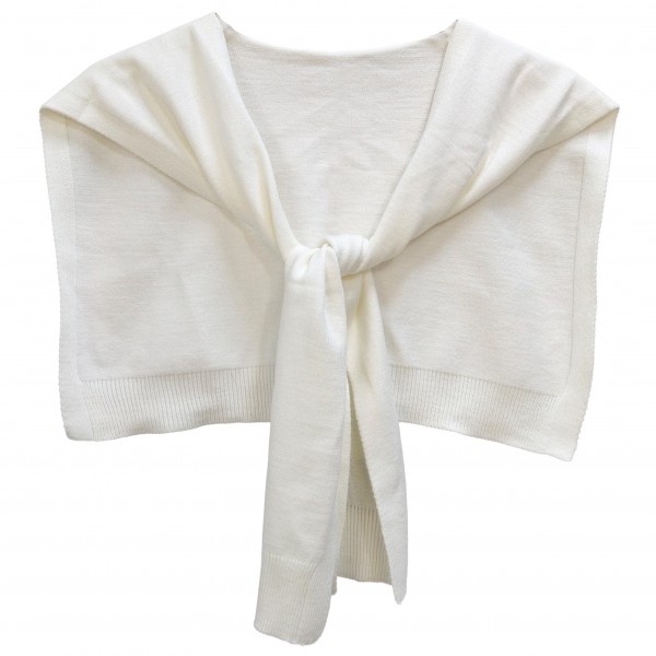 Knitted Shoulder Wrap in a soft blend of 30% cotton and 70% acrylic. Shaped to look like a sweater knotted over the shoulders, it delivers that effortless layered look in seconds. Toss it over a tee, button down, or dress for an instantly polished outfit. One size fits most, and the trend driven style makes it a standout seller for fall and winter.