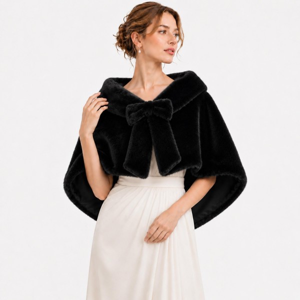 Faux Fur Bow Shrug with a wide, plush shawl collar and an oversized bow at the front. The cropped capelet silhouette layers over dresses, sweaters, and blouses for instant warmth and a polished, vintage inspired look. Perfect for holiday parties, weddings, church, and dressy winter events. Bows and faux fur are two of the season's most requested trends, making this an easy statement piece that sells quickly.