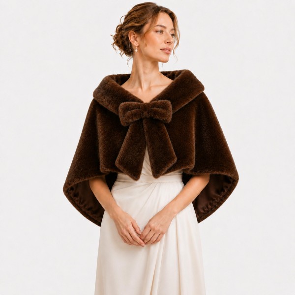 Faux Fur Bow Shrug with a wide, plush shawl collar and an oversized bow at the front. The cropped capelet silhouette layers over dresses, sweaters, and blouses for instant warmth and a polished, vintage inspired look. Perfect for holiday parties, weddings, church, and dressy winter events. Bows and faux fur are two of the season's most requested trends, making this an easy statement piece that sells quickly.