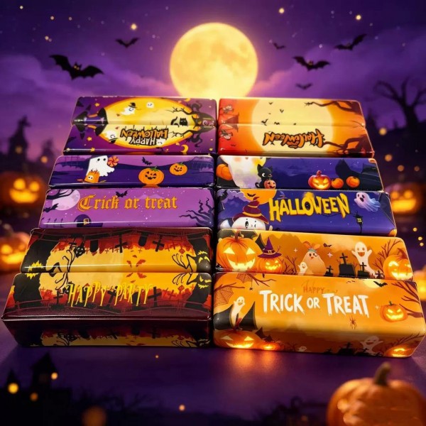 Halloween squishy assortment packed in printed gift boxes with trick-or-treat, ghost, and jack-o-lantern artwork. Each slow-rise squishy is soft, stretchy, and satisfying to squeeze, and the giftable box means no extra packaging at the register. Ships in a random print mix, so a single order fills a display with variety. A proven October impulse buy for counters, class parties, and treat-bag stuffers.