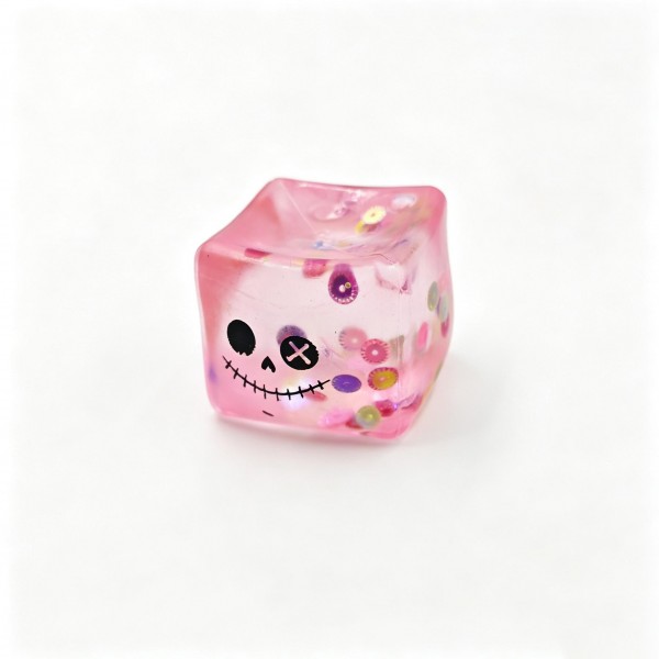 Halloween cube squeeze display packed with jelly character cubes in a printed counter box. Each cube holds a molded Halloween character sealed inside soft translucent gel that flexes and slowly rebounds. Set the box on the counter and it merchandises itself through the season. A strong low ticket add on for October traffic.