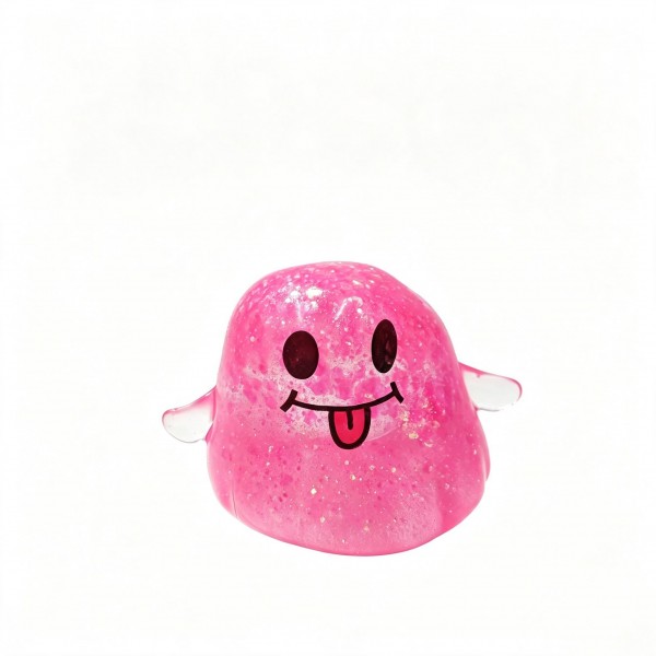 Glitter-filled ghost squishy with a smiley face and a soft gel body that squishes flat and reshapes in the hand. Suspended sparkle shifts with every squeeze, so it reads as a display piece as much as a fidget. A go-to for October counters, classroom treats, and trick-or-treat alternatives that beat candy. Small footprint and impulse pricing make it an easy multiple at the register.