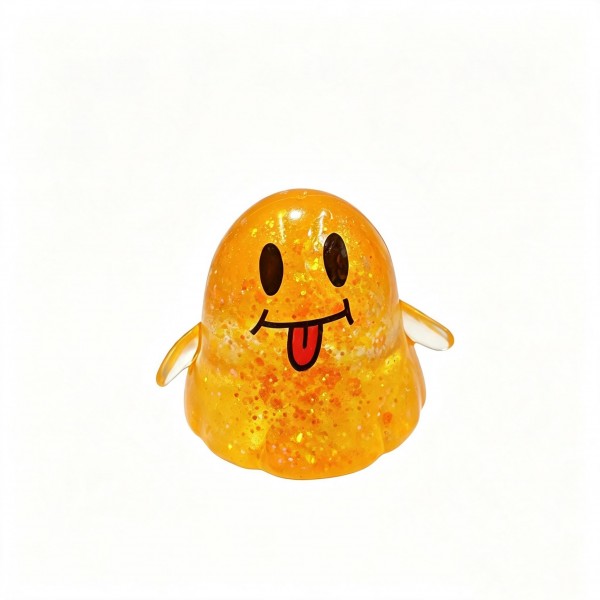 Glitter-filled ghost squishy with a smiley face and a soft gel body that squishes flat and reshapes in the hand. Suspended sparkle shifts with every squeeze, so it reads as a display piece as much as a fidget. A go-to for October counters, classroom treats, and trick-or-treat alternatives that beat candy. Small footprint and impulse pricing make it an easy multiple at the register.