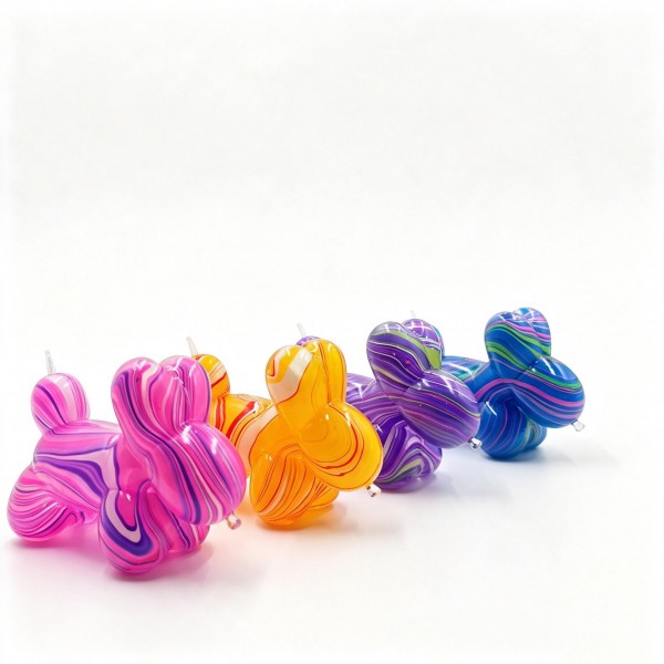 Balloon dog squishy with a swirled marbled finish and the classic twisted balloon silhouette, molded in a soft foam that squeezes and slowly rises. The glossy candy styling makes it look like art on a shelf and it holds up to daily fidgeting. A fun pick for party themed displays, birthday gifting, and desk collections. Photographs beautifully, which helps it move on social and at the register.