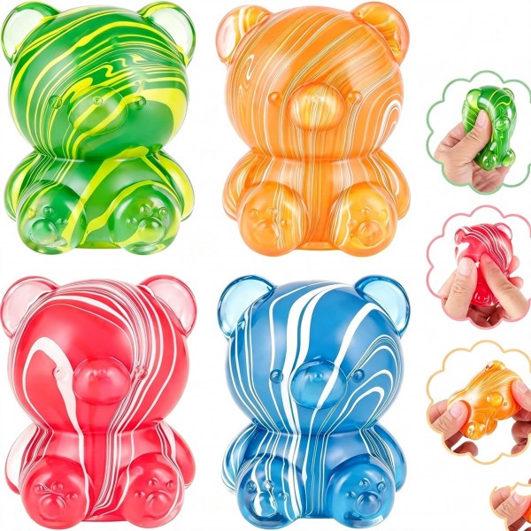 Oversized gummy bear squishy in a translucent marbled swirl finish, with a soft slow-rise body that squeezes flat and springs back. The candy-inspired shape and glossy swirl give a bowl display instant visual pull from across the store. A crossover fidget that sells to kids, teens, and adults alike, not just the toy shopper. Priced as an easy impulse add-on and an easy multiple at the register.