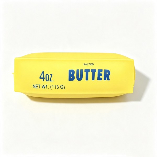 Butter block squishy molded as a flat printed slab with a soft matte finish and a slow rise squeeze. Sized to sit flat on a desk or a kitchen shelf where it reads as decor until someone picks it up. A playful gift for bakers, cooks, and anyone who appreciates a good food novelty. Easy to stack and merchandise in a basket at the counter.