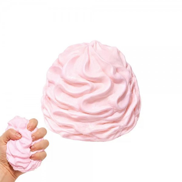 Oversized whipped cream swirl squishy molded as a tall piped dollop with soft ridged detail. Slow rise foam sinks under a squeeze and springs back to shape, giving that satisfying stress relief kids and adults both chase. A counter impulse toy for boutiques stocking birthday favors, classroom rewards, sensory bins, and stocking stuffers. Dessert squishies photograph well on a display riser and reorder as fast as they ring up.