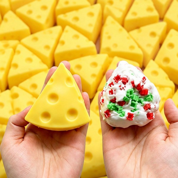 Realistic food squishy molded and painted to look like the real thing, down to the surface texture. Slow rise foam compresses under a squeeze and slowly returns to shape for repeat fidgeting. A counter impulse toy for boutiques stocking birthday favors, classroom rewards, sensory bins, and stocking stuffers. Food squishies are the piece customers pick up on the way to the register and buy without thinking.