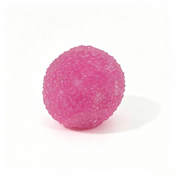 Crackle texture squeeze ball with a bumpy jeweled surface that catches the light and gives your fingers something to grip. The dense gel core takes a hard squeeze and rebounds slowly into a round shape. A tactile stress reliever for desks, classrooms, and travel bags. Bright candy colors merchandise beautifully in a bowl and keep the reorders coming.