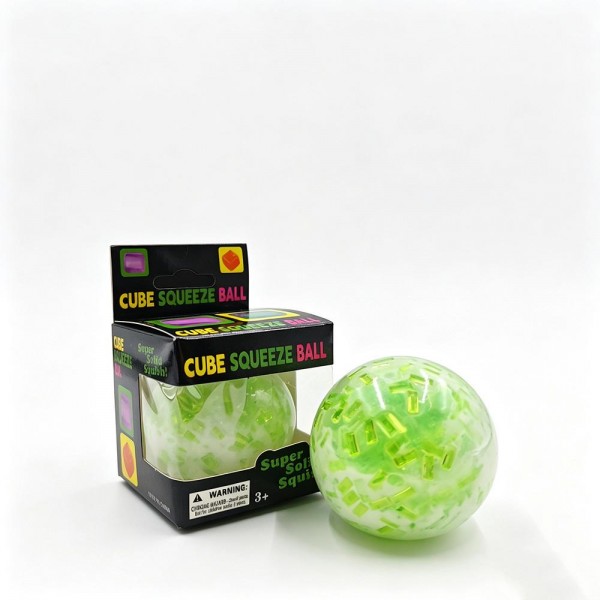 Bead filled squeeze ball with a stretchy outer skin and hundreds of tiny beads that shift and bulge under a grip. Squeeze it into a cube and watch it round itself back out, over and over, without losing its bounce. Packed in a printed display box, it works for classroom rewards, sensory bins, desk toys, and stocking stuffers. Squeeze balls are the piece customers cannot put down once they touch it, and they ring up on impulse every time.
