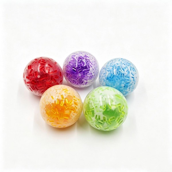 Bead filled squeeze ball with a stretchy outer skin and hundreds of tiny beads that shift and bulge under a grip. Squeeze it into a cube and watch it round itself back out, over and over, without losing its bounce. Packed in a printed display box, it works for classroom rewards, sensory bins, desk toys, and stocking stuffers. Squeeze balls are the piece customers cannot put down once they touch it, and they ring up on impulse every time.