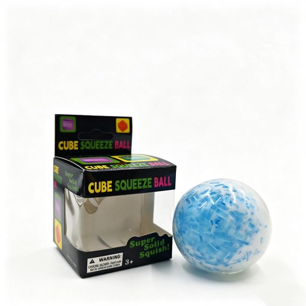 Bead filled squeeze ball with a stretchy outer skin and hundreds of tiny beads that shift and bulge under a grip. Squeeze it into a cube and watch it round itself back out, over and over, without losing its bounce. Packed in a printed display box, it works for classroom rewards, sensory bins, desk toys, and stocking stuffers. Squeeze balls are the piece customers cannot put down once they touch it, and they ring up on impulse every time.