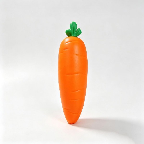 Carrot squishy molded with ridged root detail and a leafy green top. Slow rise foam compresses under a squeeze and slowly returns to shape for repeat fidgeting. A counter impulse toy for boutiques stocking spring baskets, birthday favors, classroom rewards, and party favors. Food squishies are the piece customers pick up on the way to the register and buy without thinking.