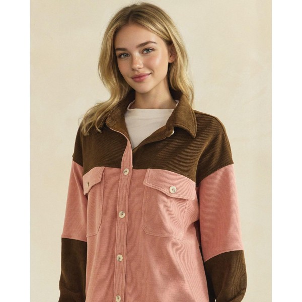 Color Block Corduroy Shacket (6-Pack)

- Relaxed-Fit 
- Dual Chest Flap Pockets 
- Straight Hem 
- Soft & Breathable 
- 98% Polyester 2% Spandex 