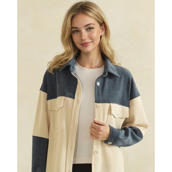 Color Block Corduroy Shacket (6-Pack)

- Relaxed-Fit 
- Dual Chest Flap Pockets 
- Straight Hem 
- Soft & Breathable 
- 98% Polyester 2% Spandex 