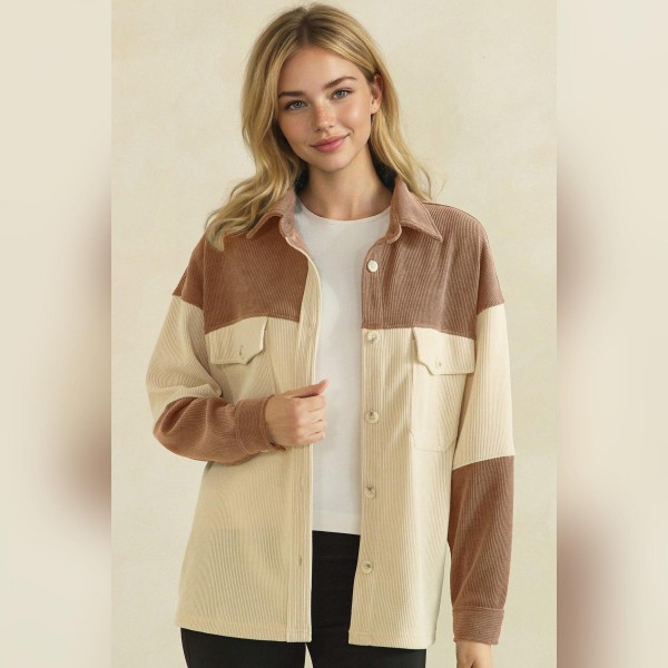 Color Block Corduroy Shacket (6-Pack)

- Relaxed-Fit 
- Dual Chest Flap Pockets 
- Straight Hem 
- Soft & Breathable 
- 98% Polyester 2% Spandex 