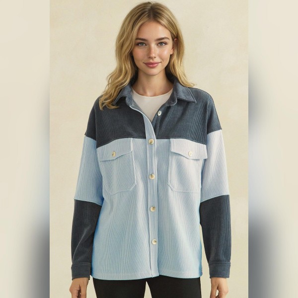 Color Block Corduroy Shacket (6-Pack)

- Relaxed-Fit 
- Dual Chest Flap Pockets 
- Straight Hem 
- Soft & Breathable 
- 98% Polyester 2% Spandex 