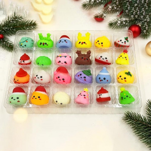 Christmas Mini Squishy Advent Calendar

Count down to Christmas with 24 surprise mini squishies, one for every day of the holiday countdown. Each piece is a tiny mochi style character, including Santas, reindeer, snowmen, and Christmas trees, with a silky soft skin that squishes like a dumpling and pops right back into shape. The festive printed box is gift ready for kids, classrooms, and squishy collectors. Advent calendars sell early in the season, so get them on display before December.

- 24 mini squishies per calendar
- Gift ready printed box