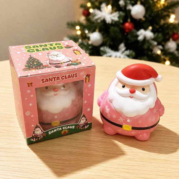 Santa Claus Squishy Toy in Gift Box

Santa Claus Squishy Toy with a jolly sculpted face, curly beard, belt buckle, and snowflake details molded into his round belly. The smooth, glossy skin feels soft and rubbery, and a firm squeeze sinks into his chubby body before he springs right back into shape. Each Santa comes in a windowed Santa Claus gift box, ready to wrap or drop into a stocking. A cheerful holiday impulse buy that looks great lined up on a counter or tree side display.

- Packaged in a windowed gift box